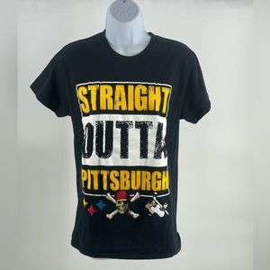 Women’s Black Pittsburgh Pirates Steelers Penguins T-Shirt | Size Medium